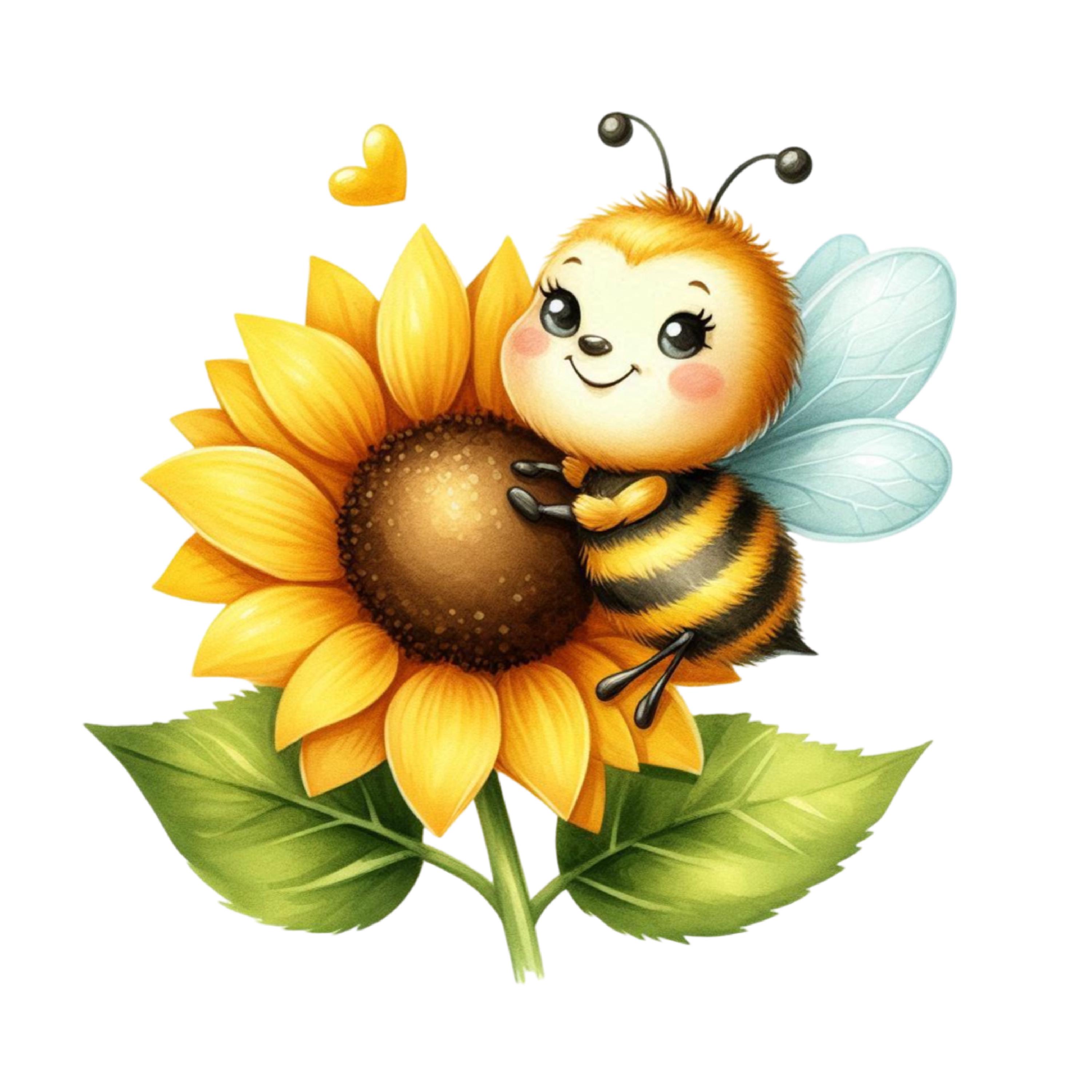24 PNG Watercolor Bee Buzzing Sunflower Clipart,Clipart Collection,Transparent Images,Bee Png,Digital Crafting,Cute Animal Clipart,PNG Files