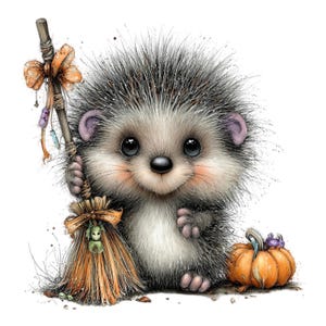 29 PNG JPG Whimsical Halloween Hedgehog Clipart Bundle – Cute Spooky Hedgehog Graphics | Commercial Use image 5