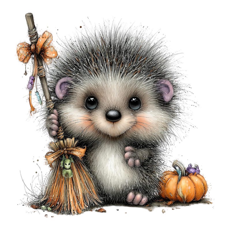 29 PNG JPG Whimsical Halloween Hedgehog Clipart Bundle – Cute Spooky Hedgehog Graphics | Commercial Use image 5