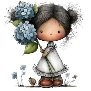 Blommor och flickor Clipart – Nyckfullt feminint blommigt PNG-paket (digital nedladdning, kommersiellt bruk) 35 PNG