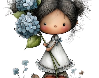 Bloemen en meisjes clipart – Speelse, vrouwelijke bloemen PNG-bundel (digitale download, commercieel gebruik) 35 PNG