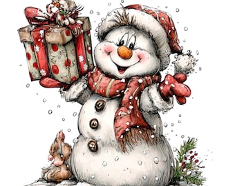 Christmas Whimsical Snowman Clipart – Festive Winter PNG Set (Instant Download, Commercial License) 30 PNG