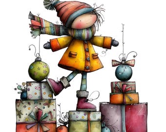 Clipart de aquarela para crianças de Natal: Imagens fofas de crianças em PNG (download digital) 31 PNG