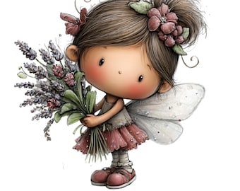 Flowers and Girls Clipart: Whimsical Watercolor PNG Bundle (Digital Download) 27 PNG