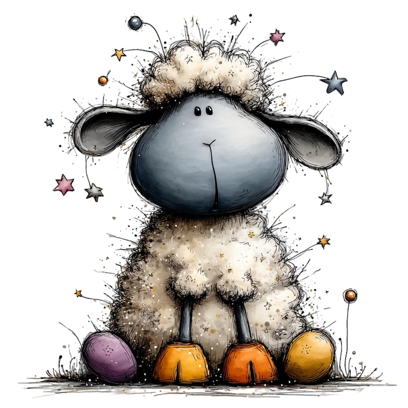 Nyckfull bondgårdsfår Clipart – Akvarell lantdjur PNG-set (digital nedladdning) 39 PNG bild 8