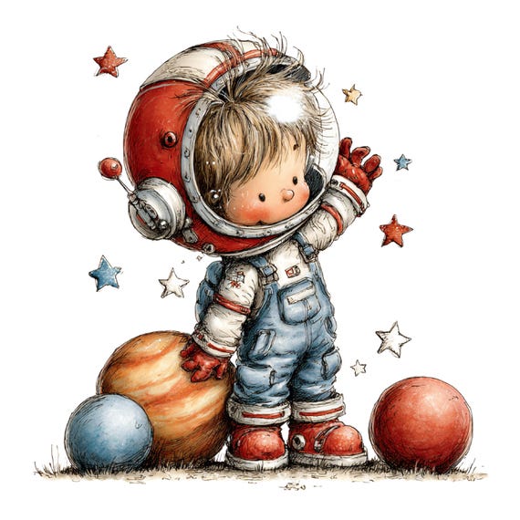 42 PNG JPG Cute Space Storybook Clipart Bundle—Whimsical Galaxy Kids Graphics | Commercial Use