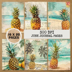 8 JPG Vintage Pineapple Journal Pages,Junk journal kit,Digital papers,Junk Journal Papers,Journal Paper Pack,junk journal pages