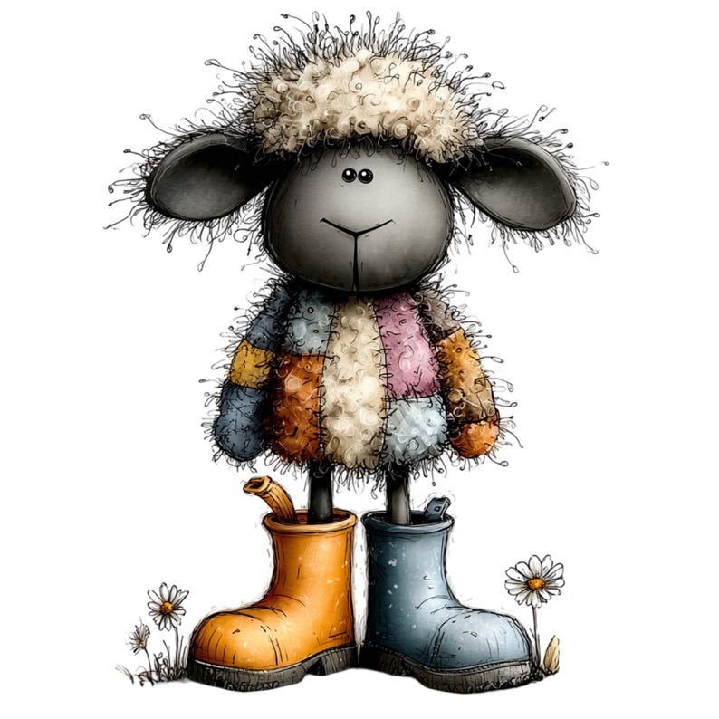 Nyckfull bondgårdsfår Clipart – Akvarell lantdjur PNG-set (digital nedladdning) 39 PNG bild 15