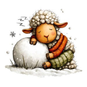 Grappige winterse schapenclipart – Leuke, knusse boerderijdieren PNG-bundel (digitale download, commercieel gebruik) 33 PNG afbeelding 7