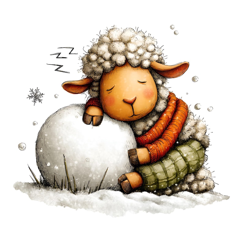 Grappige winterse schapenclipart – Leuke, knusse boerderijdieren PNG-bundel (digitale download, commercieel gebruik) 33 PNG afbeelding 7
