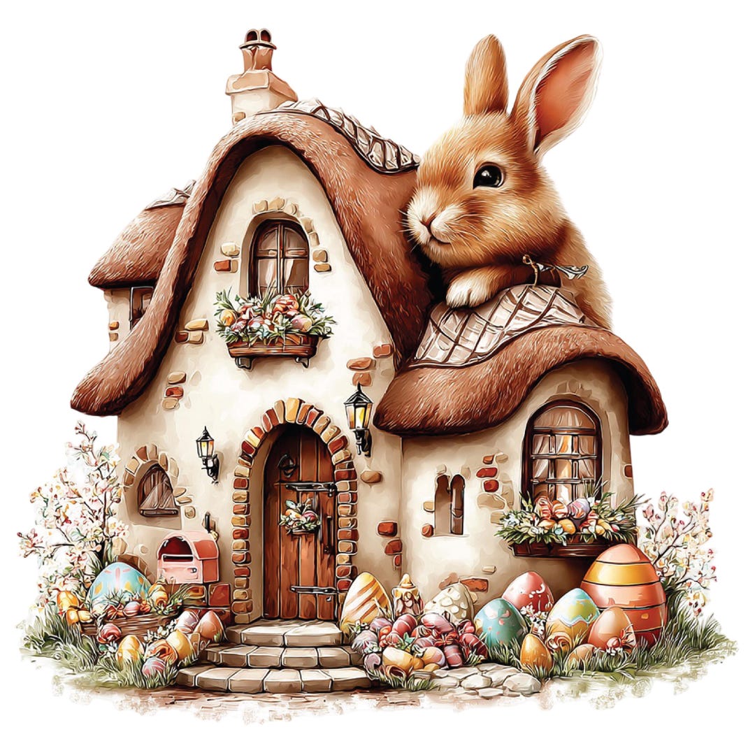 Easter Bunny House Illustration Set: Spring Holiday Home Art 33 PNG - Etsy