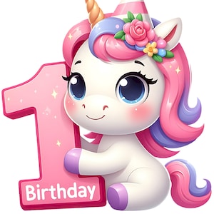 15 PNG Pink Birthday Unicorn Sublimation Clipart,Printable Art,PNG Files,Instant Download,Digital Download,Commercial Use Clipart