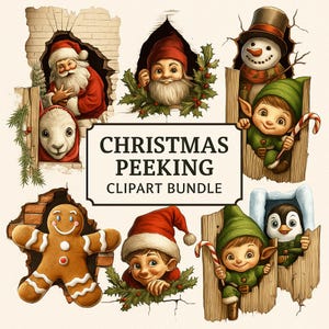 Christmas Peeking Clipart Bundle Digital Download PNG 65 Png Set