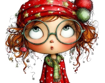 Quirky Christmas Girl Clipart: Cute Holiday PNG Images (Digital Download) 28 PNG
