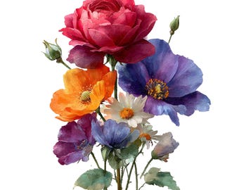 Paquete de imágenes prediseñadas de flores del mes de nacimiento: gráficos florales de un solo tallo, flores botánicas PNG, conjunto de flores mensuales (descarga digital - 49 PNG)