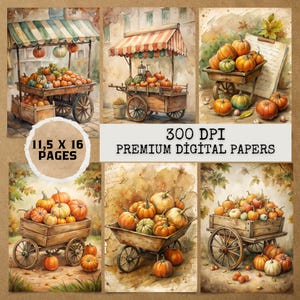 Fall Pumpkin Cart Junk Journal Pages: Vintage Autumn Ephemera (JPG Digital Download)