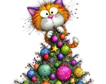 Whimsical Christmas Cat Clipart – Cute Holiday Kitty PNG Bundle (Digital Download, Commercial Use) 57 PNG