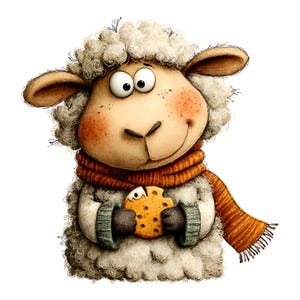 Grappige winterse schapenclipart – Leuke, knusse boerderijdieren PNG-bundel (digitale download, commercieel gebruik) 33 PNG afbeelding 20
