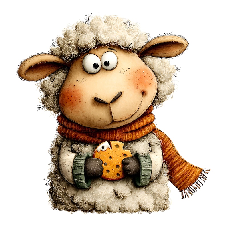 Grappige winterse schapenclipart – Leuke, knusse boerderijdieren PNG-bundel (digitale download, commercieel gebruik) 33 PNG afbeelding 20
