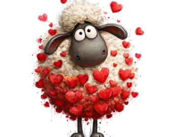 Funny Valentine Sheep Clipart Bundle – Watercolor Romantic Animal PNG Set (Digital Download) 17 PNG