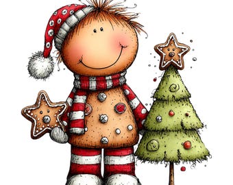 Imágenes prediseñadas de hombrecitos de jengibre caprichosos: lindas imágenes PNG navideñas (descarga digital) 31 PNG