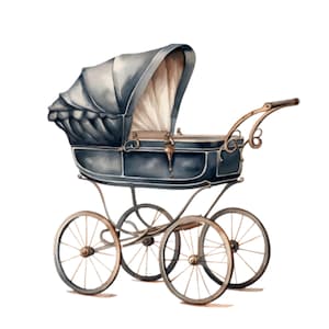 20 PNG Vintage Baby Stroller Watercolor Clipart,Watercolor Clipart,Transparent PNG,Dijital Download,Baby Png, Printable Art, Commercial Use