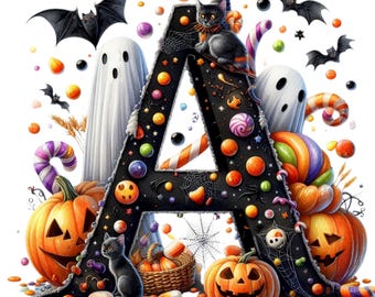 Halloween Alphabet Clipart Sublimation : Spooky Letter PNG Images (Digital Download) 36 PNG