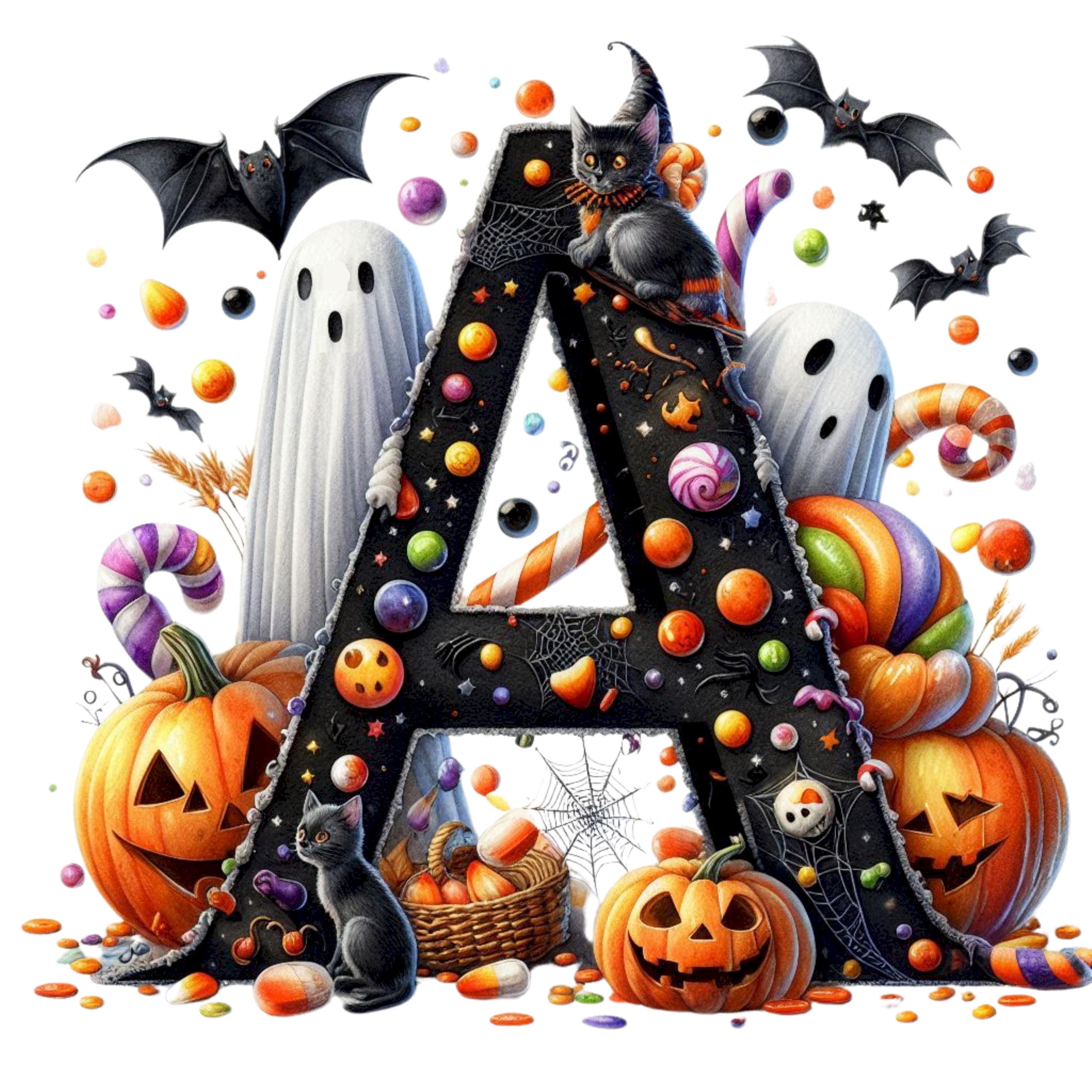 Halloween Alphabet Clipart Sublimation : Spooky Letter PNG Images