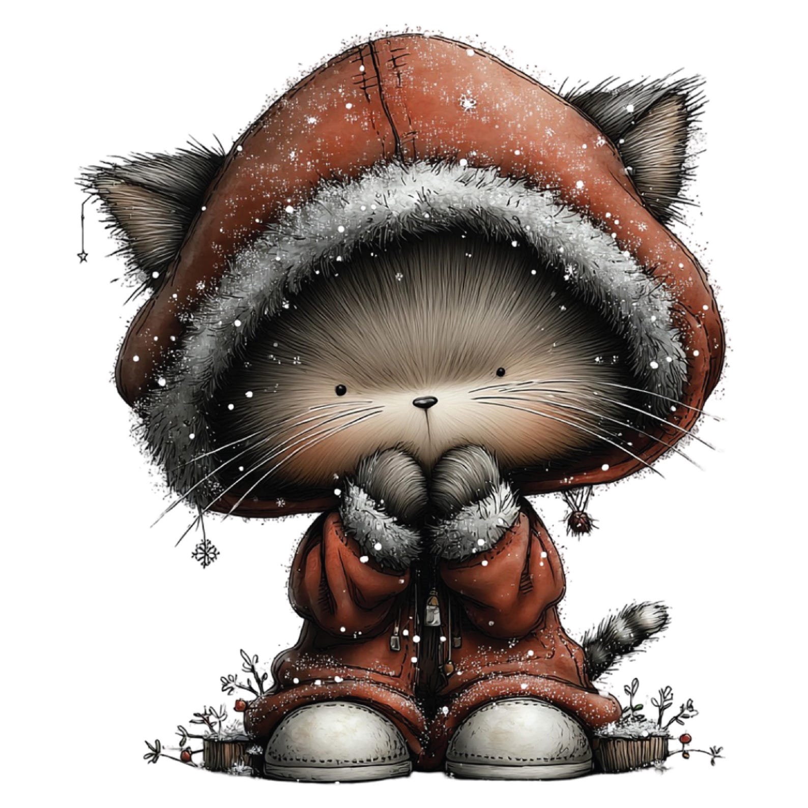 Watercolor Christmas Cat Clipart: Cute Holiday Kitty PNG Images ...