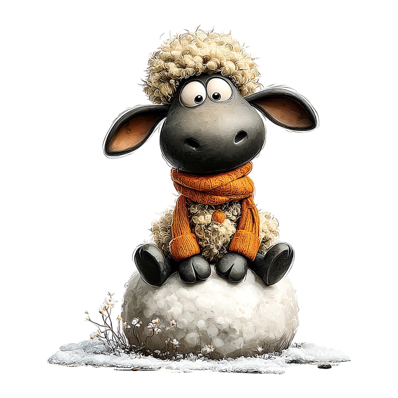 Grappige winterse schapenclipart – Leuke, knusse boerderijdieren PNG-bundel (digitale download, commercieel gebruik) 33 PNG afbeelding 6