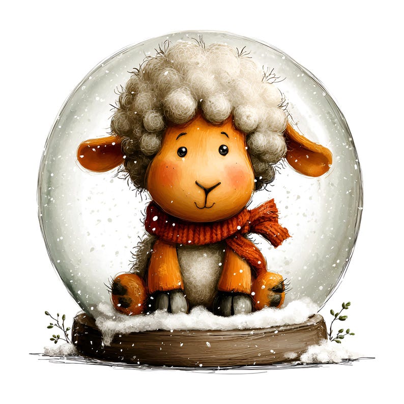 Grappige winterse schapenclipart – Leuke, knusse boerderijdieren PNG-bundel (digitale download, commercieel gebruik) 33 PNG afbeelding 4