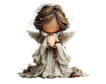 Whimsical Christmas Angel Clipart – Celestial Holiday PNG Set (Instant Download, Commercial License) 37 PNG