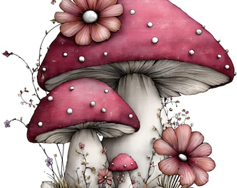 Watercolor Whimsical Mushroom Clipart – Enchanted Forest PNG Set (Instant Download) 40 PNG