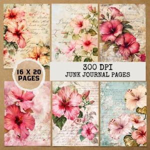8 JPG Vintage Tropical Hibiscus,Junk journal kit,Digital papers,Junk Journal Papers,Journal Paper Pack, junk journal pages