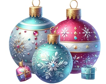 39 Watercolor Christmas Ornament Clipart,Christmas Digital Download Clipart,Commercial Use,High Quality Digital Files,Sublimation Clipart