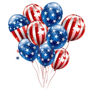 Imágenes prediseñadas de globos del 4 de julio: conjunto PNG para celebración patriótica (descarga instantánea) 12 PNG