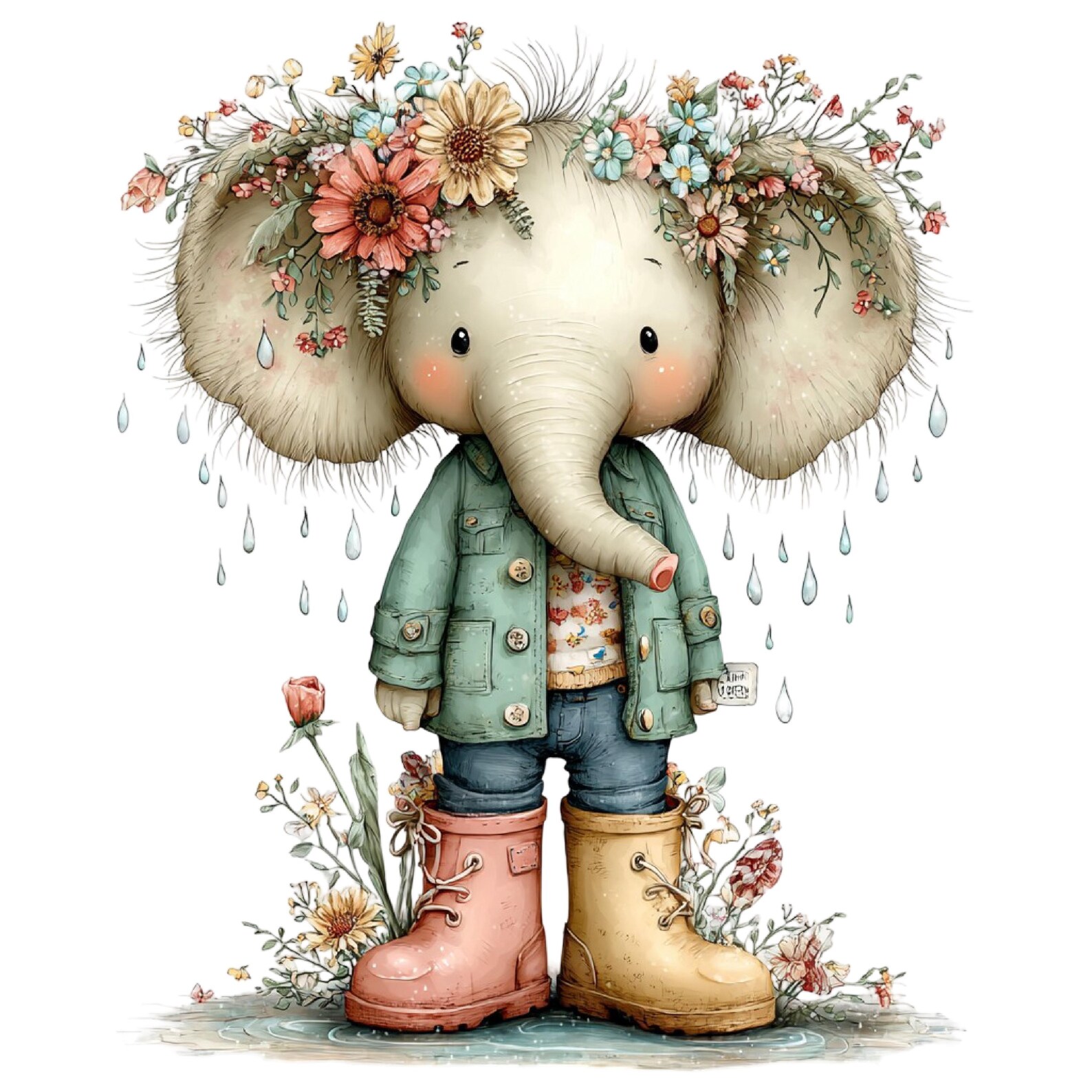 Baby Elephant Spring Illustration Set: Seasonal Animal Character Art 39 ...