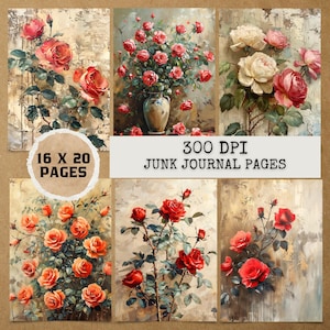 8 JPG Vintage Rose Journal Pages, Junk journal kit,Digital papers,Junk Journal Papers,Journal Paper Pack,junk journals,junk journal pages