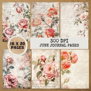 8 JPG Vintage Pastel Rose Journal Pages,Junk journal kit,Digital papers,Junk Journal Papers,Journal Paper Pack,junk journal pages