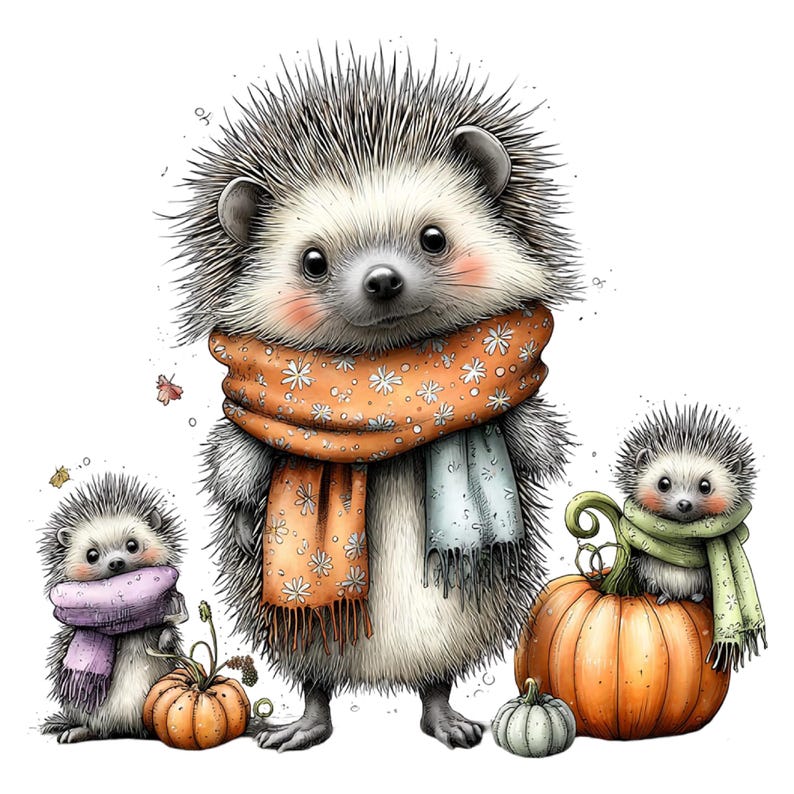 29 PNG JPG Whimsical Halloween Hedgehog Clipart Bundle – Cute Spooky Hedgehog Graphics | Commercial Use image 10