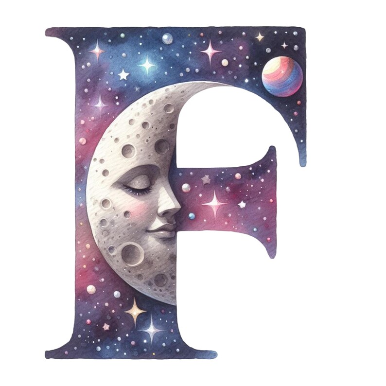 Celestial Alphabet Clipart: Moon and Star Letter PNG Images (digital ...