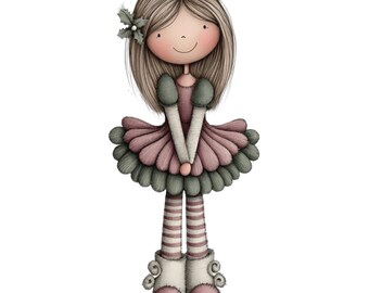 Clipart de niña navideña: lindas imágenes PNG navideñas para tarjetas, manualidades y decoración de pared (descarga digital) 49 PNG