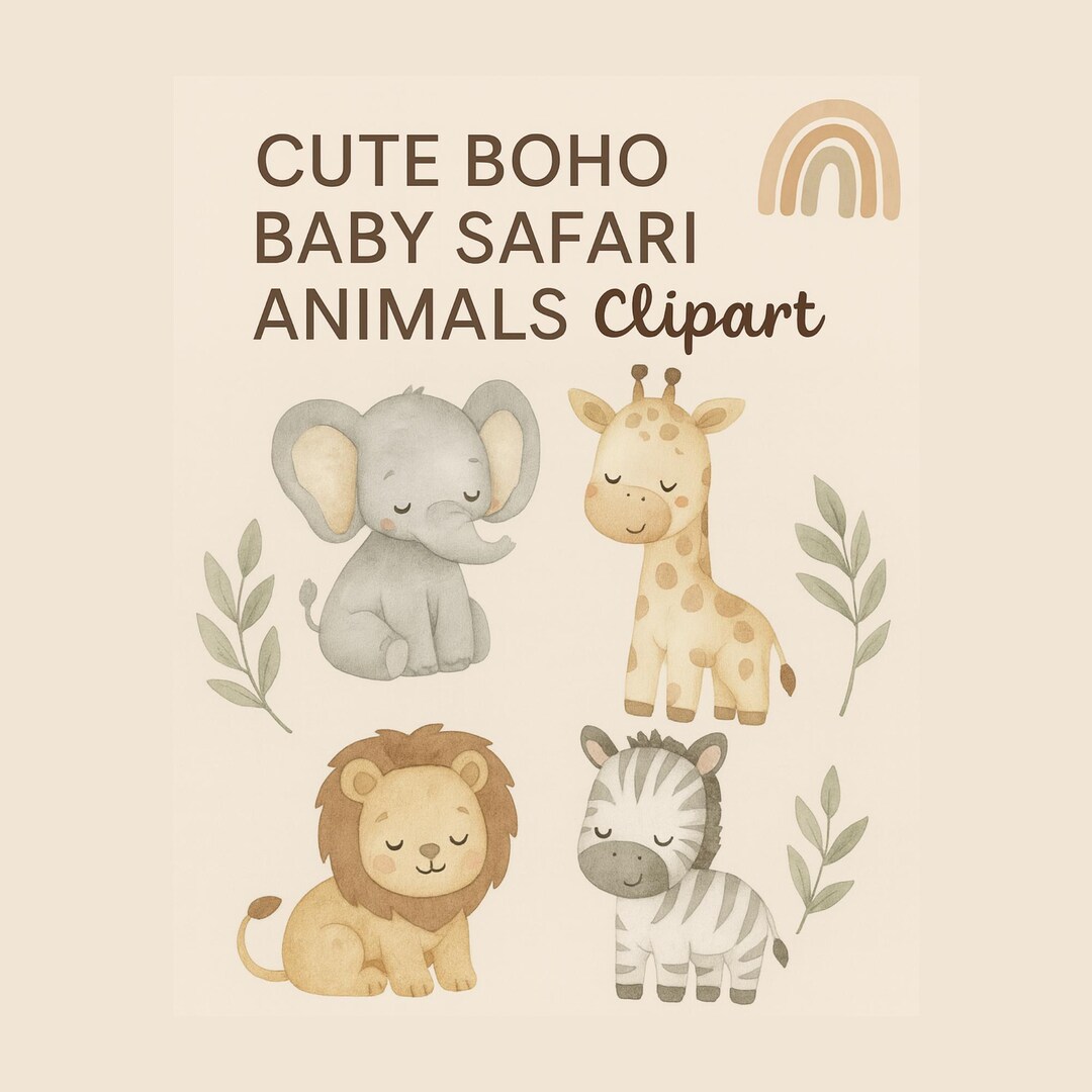 81 PNG Watercolor Cute Boho Baby Safari Animals,png Bundle, Mega Bundle ...