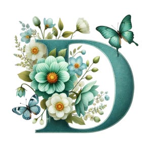Spring Letter D Watercolor Spring Alphabet Clipart – Floral Letter PNG Set (digital ...