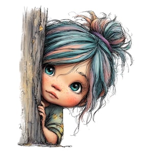 Skurriles Mädchen späht Clipart - wunderliches niedliches Zeichen PNG-Bundle (Digitaler Download, kommerzielle Nutzung) 32 PNG Bild 10