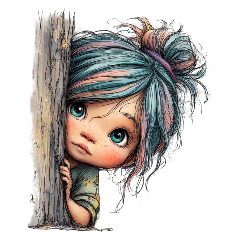 Skurriles Mädchen späht Clipart - wunderliches niedliches Zeichen PNG-Bundle (Digitaler Download, kommerzielle Nutzung) 32 PNG Bild 10
