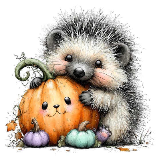 29 PNG JPG Whimsical Halloween Hedgehog Clipart Bundle – Cute Spooky Hedgehog Graphics | Commercial Use