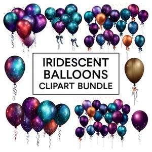 Watercolor Balloons Clipart Bundle: Iridescent Party Graphics (PNG, JPG Instant Download