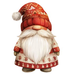 Paquete de imágenes prediseñadas de gnomos navideños en acuarela: lindas imágenes PNG navideñas (uso comercial, descarga digital) 27 PNG