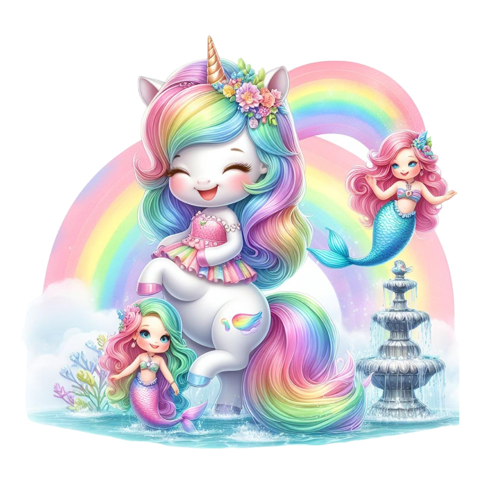Unicorn Mermaid Clipart Bundle: Watercolor PNG Graphics Commercial Use ...